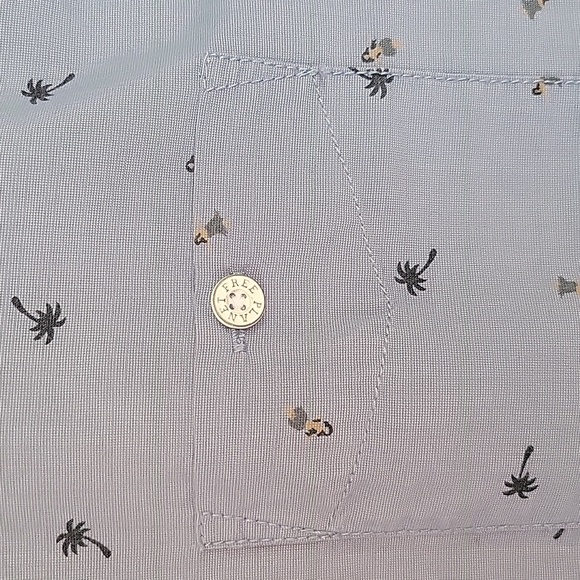 Free Planet short sleeve button up shirt blue with print NWOT durable, hi-qlty, - Picture 9 of 9